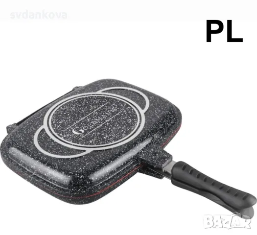 Лят алуминиев двоен тиган 32x7.5 см, Goldmann, Мраморно черно покритие отвътре и отвън, 2 части