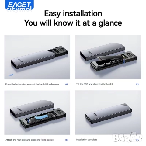 EAGET M.2 NVMe SSD кутия, 10Gbps, M.2 SSD към USB 3.1 Windows7/8/10/11, Mac OS, Linux, 2230/2242/226, снимка 4 - Други - 52625052