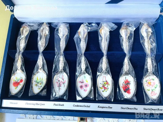 Красиви посребрени лъжички от Япония с диви цветя - 7 бр