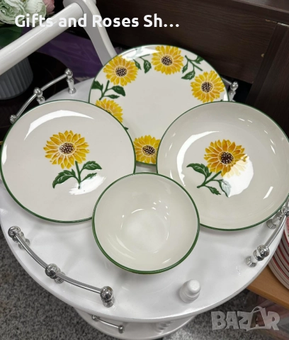 Весели и слънчеви чинийки, купи и плата със Слънчогледи - керамика, снимка 2 - Чинии - 52918282