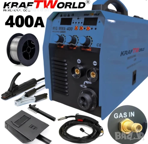 Професионален Инверторен Електрожен KraftWorld 400А с Телоподаващо 2в1 – Компактен и Мощен