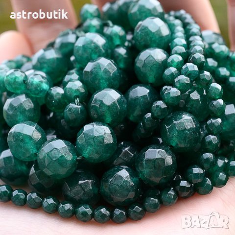 Мъниста фасетиран смарагд 10мм, снимка 4 - Колиета, медальони, синджири - 43624704