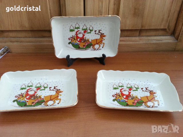 Стар български порцелан чинии Коледа дядо мраз 