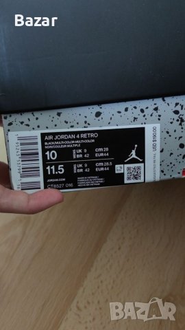 Nike Air Jordan 4 Red Thunder Нови Оригинални Мъжки Обувки Кецове Маратонки Размер 44 Номер 28см , снимка 11 - Кецове - 40535262