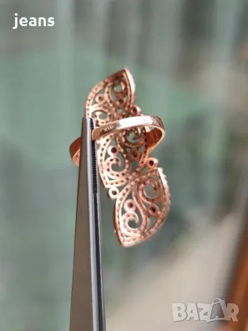 Сребърен пръстен с розово покритие 175, снимка 6 - Пръстени - 50324733