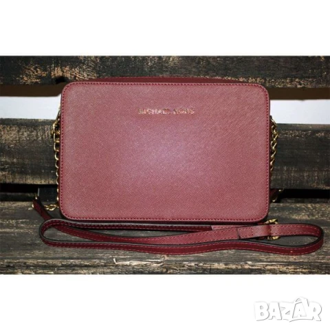 Michael Kors Crossbody „Jet Set“ – бордо, сафияно кожа