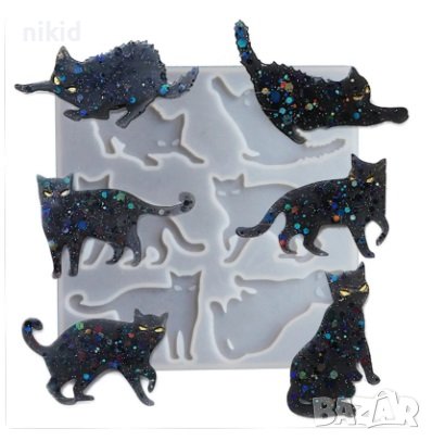 6 пози котка коте котки силиконов молд форма фондан смола шоколад гипс декор украса, снимка 1 - Форми - 43995061