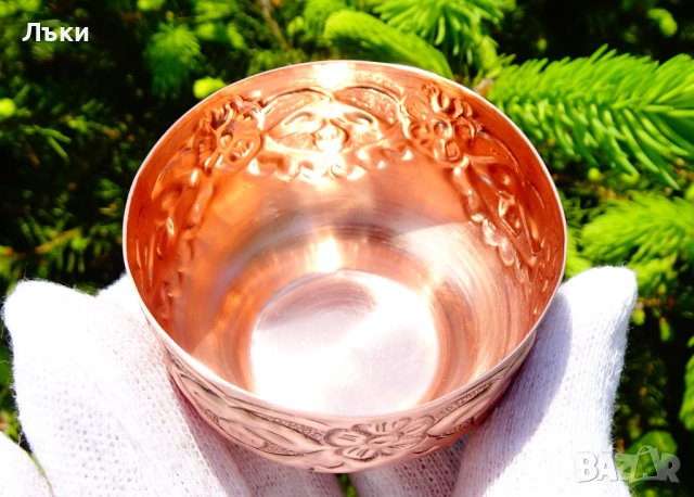 Медна чаша,коктиера с ковани орнаменти. , снимка 3 - Антикварни и старинни предмети - 40777193
