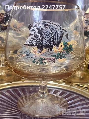 Кристални чаши Ловен мотив, снимка 2 - Антикварни и старинни предмети - 52526183