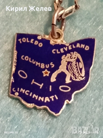 Винтидж сребърен емайлиран талисман на щата Охайо САЩ с сребърен синджир 37543, снимка 2 - Колиета, медальони, синджири - 52896134