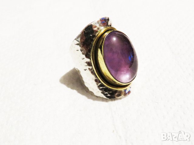 кован мъжки сребърен пръстен,солиден пръстен голям османски величествен пръстен  аметист сребро