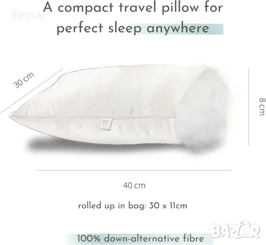 Мини възглавница за пътуване SnooozeGo, Пухена алтернатива, лека, дишаща с премиум памучен калъф, снимка 4 - Възглавници - 49547335