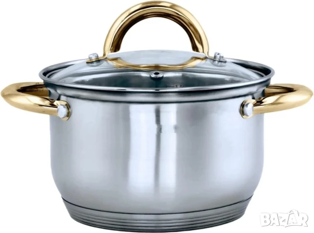 Комплект съдове за готвене от неръждаема стомана,12 части, златни дръжки, Royalty Line, снимка 4 - Съдове за готвене - 51373883