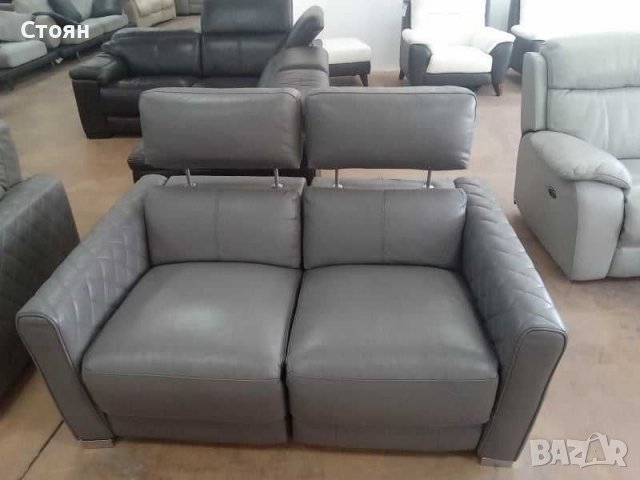 Сиви кожени дивани тройка и двойка с релаксиращ механизъм, снимка 6 - Дивани и мека мебел - 39977195