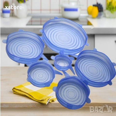 Комплект от 6 броя силиконови капаци за храна , снимка 3 - Други - 52699189