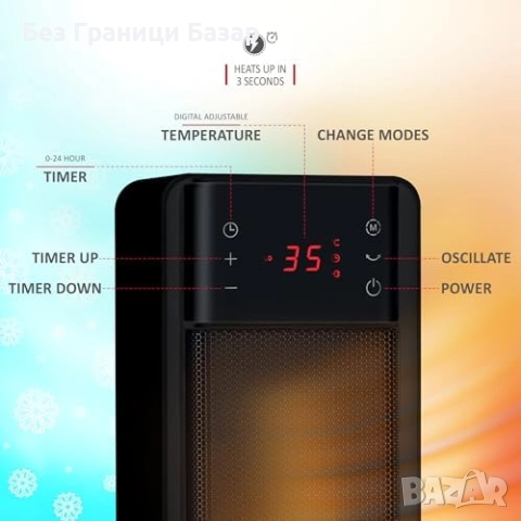 Нов Керамичен нагревател 2000W с термостат и дистанционно управление, снимка 3 - Отоплителни печки - 52123039