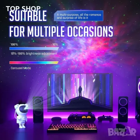 Звезден проектор Галактика Нощна светлина - Космически проектор астронавт детска нощна лампа, снимка 6 - Столчета за хранене - 48938480