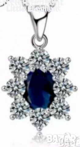Сребърно колие с ланче цвете с кристал,dark blue/Ср.вис обеци цветя с кристали,dark blue/нови, снимка 2 - Колиета, медальони, синджири - 37833430