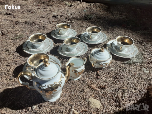 Порцелан сервиз за кафе или чай 21 части позлата Уникален, снимка 6 - Антикварни и старинни предмети - 53416648
