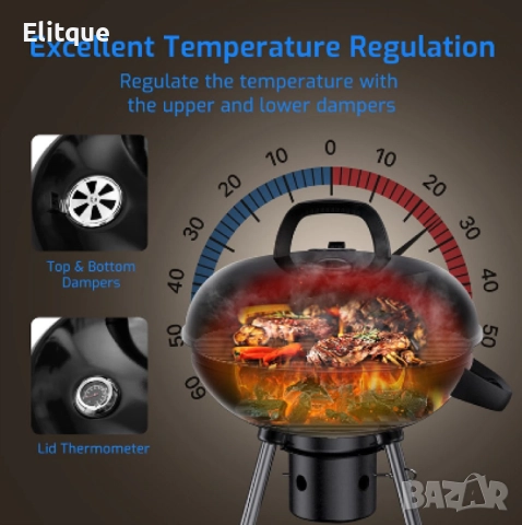 Барбекю Muhler Ø41.5cm, с капак и колелца, снимка 6 - Други стоки за дома - 52854663