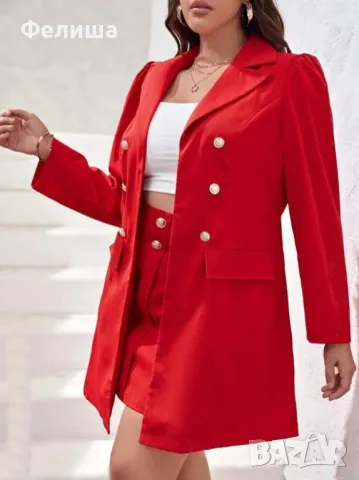 Уникален Кралски Наситено Червен Комплект Блейзър+Пола 2ХЛ, снимка 2 - Комплекти - 50121504