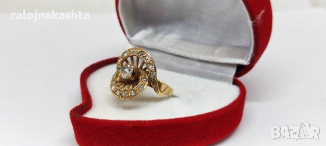 Златен пръстен с люспи от брилянт-3,61гр/18кр, снимка 5 - Пръстени - 39788061