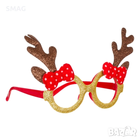 Коледни очила с еленски рога и червени панделки_1196929, снимка 2 - Други - 52731388