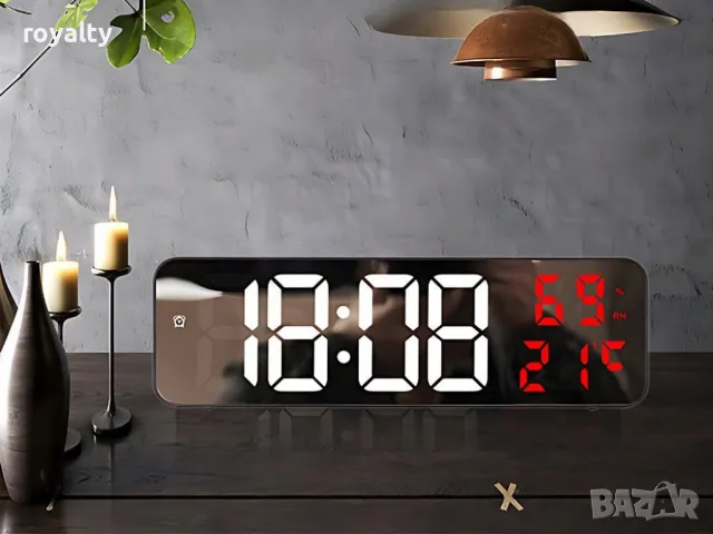 Електронен LED часовник-огледало с будилник и термометър, снимка 8 - Друга електроника - 49198076