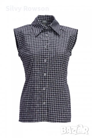 Дамска риза 𝐒𝐢𝐥𝐯𝐲 𝐑𝐨𝐰𝐬𝐨𝐧 без ръкав в черно-бяло каре