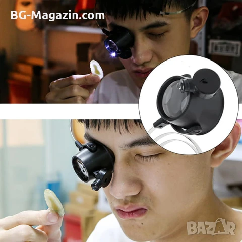 Професионална мощна увеличителна лупа глава за око с LED осветление часовникарска бижутерска лед, снимка 2 - Други инструменти - 50921213