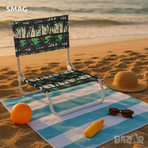 Бял сгъваем плажен стол с палми 45x41x50 см S_1248777, снимка 2 - Къмпинг мебели - 50045424