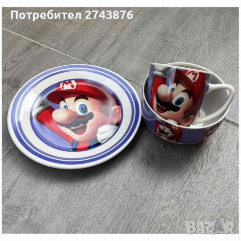 Детски порцеланов сервиз за хранене - СУПЕР МАРИО, 3 части, снимка 5 - Сервизи - 51848285