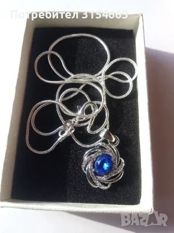 Сребърно колие с кристали , снимка 2 - Колиета, медальони, синджири - 48745869