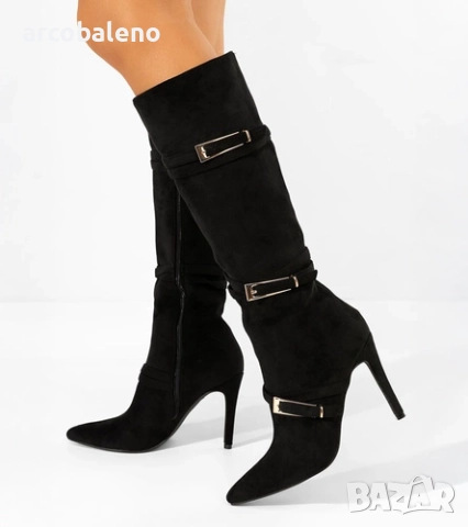 Дамски ботуши на висок ток с декоративни катарами Sadie, 3цвята , снимка 2 - Дамски ботуши - 52676739