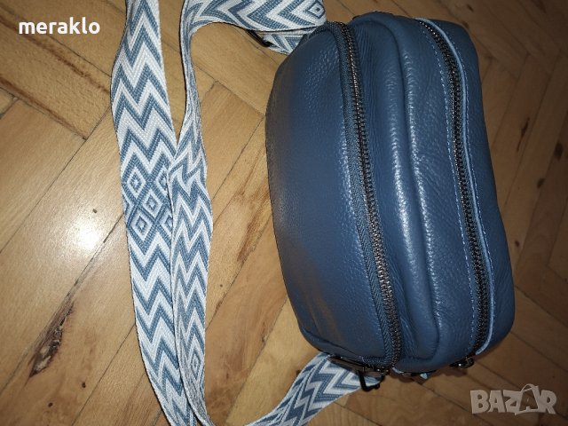 нова чанта, естествена кожа в син цвят , снимка 6 - Чанти - 42963936