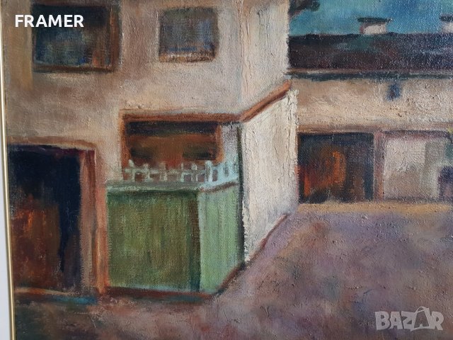 СТОЯН МИТОВ 1895 -1977 Пейзаж селска улица и къщи маслени бои, снимка 4 - Картини - 39333971