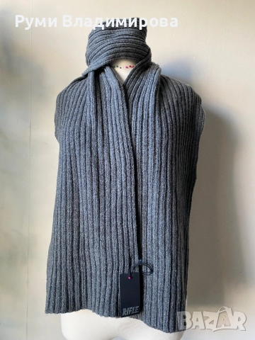 Сив шал Rifle с 50 % вълна, с етикет, снимка 3 - Шалове - 52787847