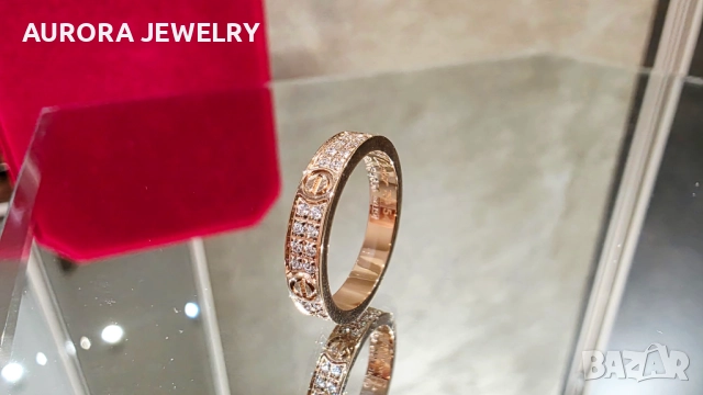 CARTIER Love Band Rose Gold Paved Diamonds Small Model Пръстен, снимка 3 - Пръстени - 52843805