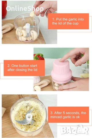 Мини кухненски чопър за месо, чесън, зеленчуци и други – безжичен

, снимка 3 - Друга електроника - 43682369