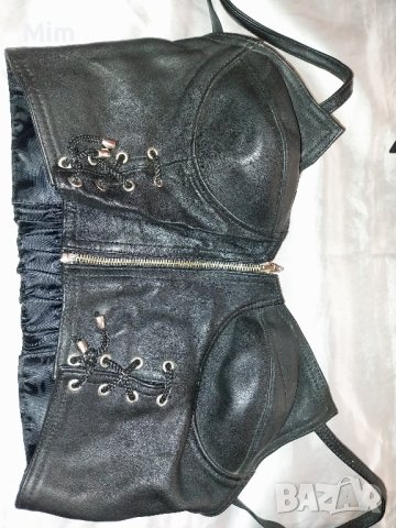 М Черно бюстие от естествена кожа с цип отпред , снимка 6 - Корсети, бюстиета, топове - 43168786