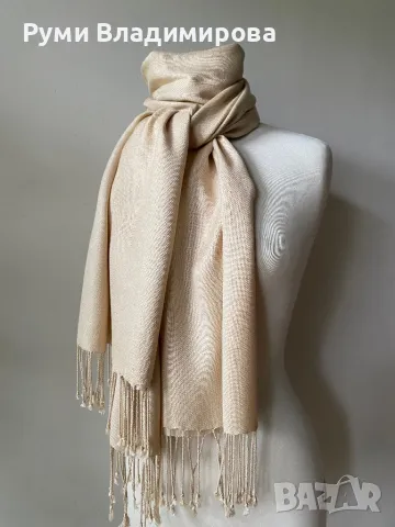 Бежов шал от 100 % вискоза, снимка 4 - Шалове - 49744902