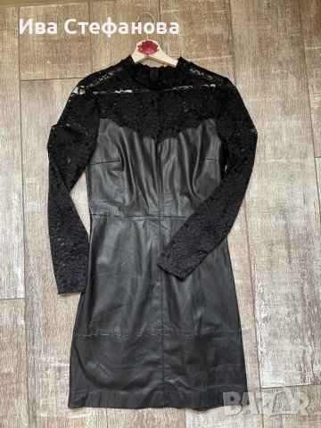 Нова елегантна  ежедневна  кожена черна къса рокля кожа дантела Only, снимка 4 - Рокли - 43744113