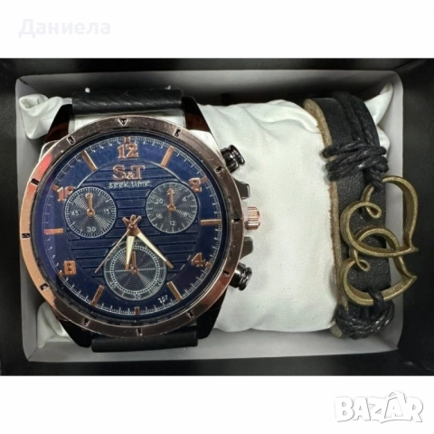 Мъжки часовник S&T Seek Time с кожена гривна – подаръчен комплект, снимка 4 - Мъжки - 51933018