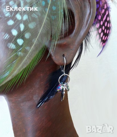 Обеци с висулки от неръждаема стомана и кристалчета, снимка 2 - Обеци - 38013916