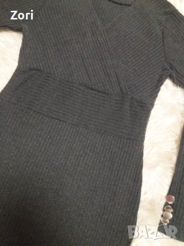 СТРАХОТНА рокля по тялото в цвят графит от много еластично и много фино плетиво , снимка 6 - Рокли - 43567229