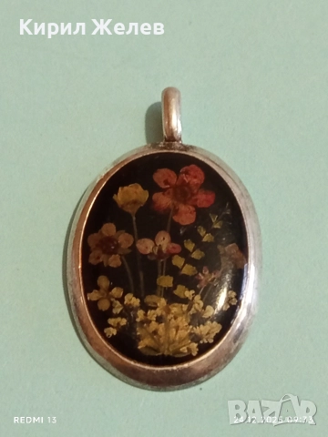 Сребърен медальон флорален мотив майстоска ръчна изработка 28037, снимка 4 - Колиета, медальони, синджири - 52889688