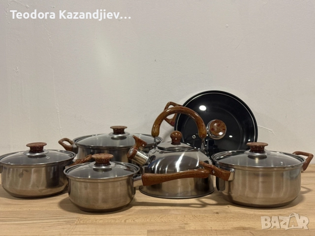 ❗ ПРОМОЦИЯ ❗Комплект тенджери + подарък кухненски прибори розов, черен или зелен цвят