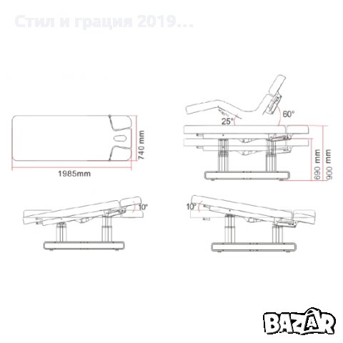 Спа кушетка Muse (4 мотора) 198,5 x 74 x 69/90 см с LED светлина - различни цветове, снимка 3 - Кушетки - 43955406