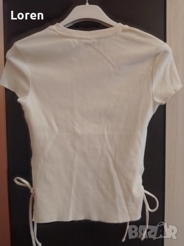 Ново!*Bershka*Къса кремава готина тениска с 🎀 💋панделки🎀💋, снимка 7 - Тениски - 52637542