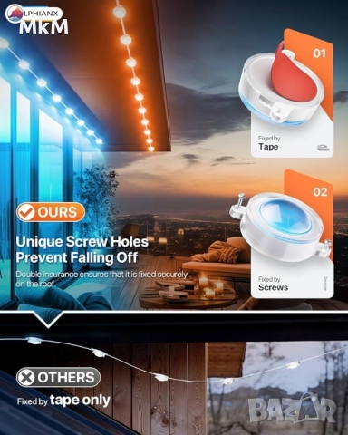 Интелигентни външни светлини LPHIANX, 30 м, 80 LED, RGB смарт, снимка 6 - Лед осветление - 52368506